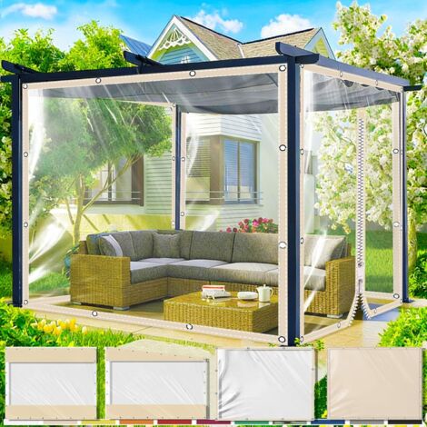 Bâche Transparente bâche de pavillon avec œillets et Fermeture éclair Tente imperméable en PVC 0,5 mm 600 g/m² tissée résistante aux intempéries à la Pluie - Bords renforcés Transparent Renforcés