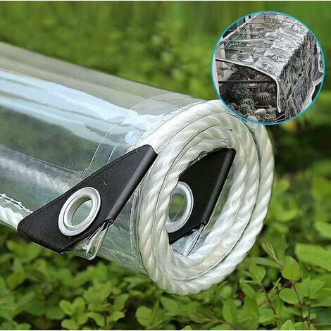 Bâche Transparente Extérieur avec Oeillets, Bâche en Plastique PVC Bâche Imperméable Transparente Indéchirable et Coupe-Vent Bâche pour Les Plantes Serre Toit（1.1m X 2.9m）