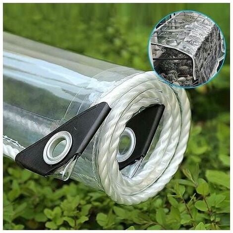 Bâche transparente extérieure avec trous, bâche en plastique PVC transparente, imperméable, indéchirable, coupe-vent, bâche de toit pour serre végétale (1 m x 2 m)