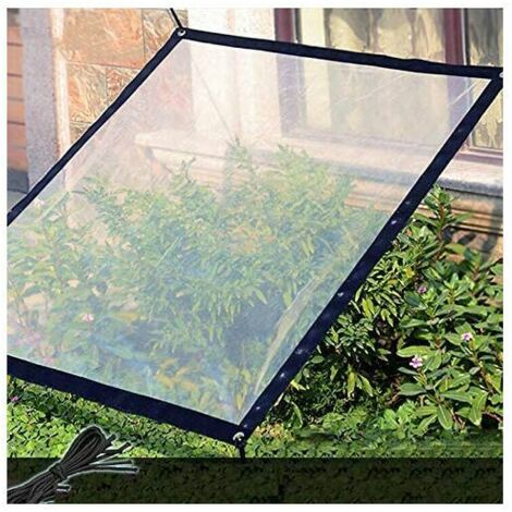 Bâche transparente imperméable avec œillets - 2 x 2 m - Bâche pliable et résistante aux intempéries - Corde incluse
