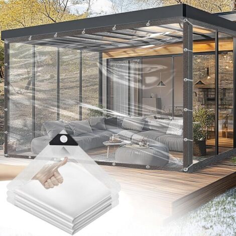 Bâche transparente pour l'extérieur - 3 x 3 m - 2025 - Empêche la déchirure - Œillets - Bâche transparente - Peut résister au vent fort
