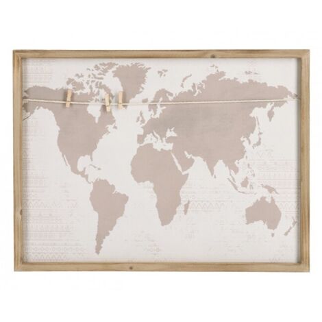 Bacheca memo mondo 45 x 60, struttura in mdf, retro e clip in legno di abete
