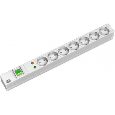 BACHMANN 19" 1HE 7xCEE7/3 1xSchalter 1xSPD alimentation 2,0m CEE7/7, 333.405