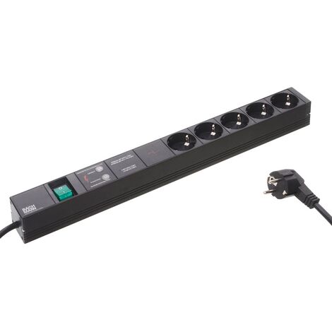 BACHMANN 19''-MULTIPRISE ÜSS U. NETZFILTER, - 5-FACH, ALU, NOIR, SCHUKO, 2 M, 1HE, AVEC SCHALTERMIT PARAFOUDRE 6,5 KA, NETZ- ET F