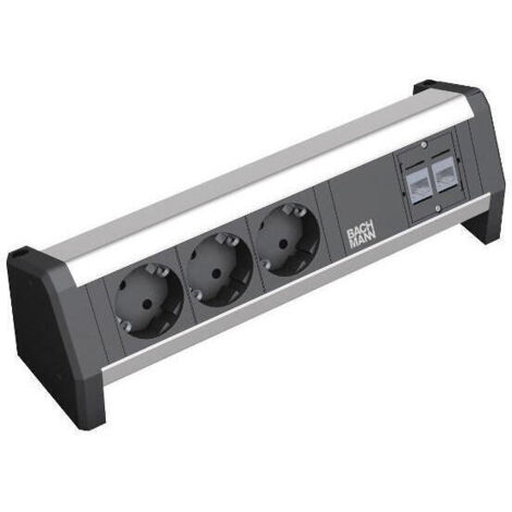 Bachmann 339.1004 - Regleta para fijar al escritorio (3 enchufes Schuko, 2x Ethernet cat. 5)