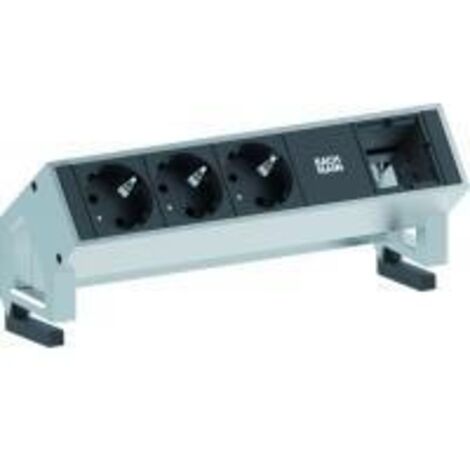 BACHMANN Bachmann DESK2-3xSchuko & 1xEmpty Power Strip - ALU -, 902.400 (Power Strip - ALU - w/Child Protection - INOX (MAS0802000) - INCL. Holding Flanges)