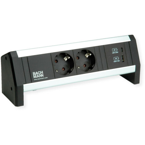 BACHMANN DESK 2X CONTACT DE PROTECTION 1XUSB A&C, CHARGEUR USB 22W CHARGEUR, GST18 902.0811