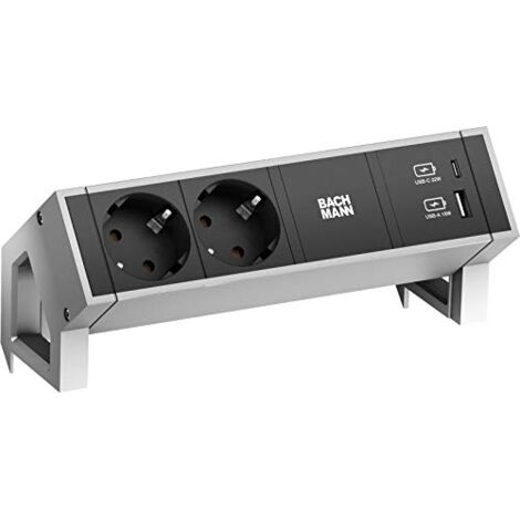 Bachmann DESK2 multipresa argento con caricatore USB 22W