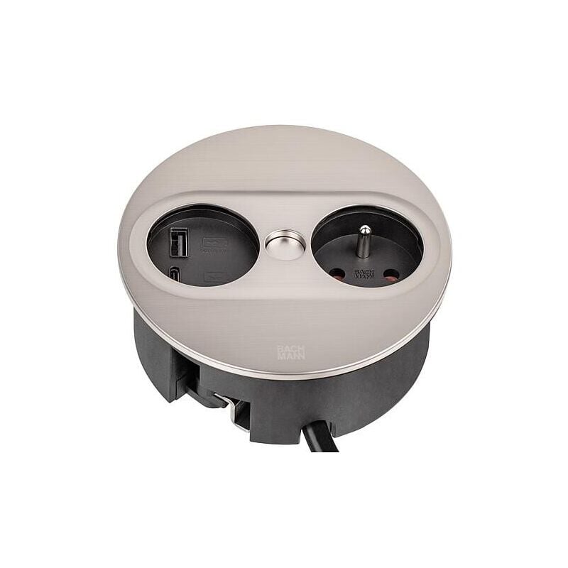 Bachmann TWIST 2 prise de table, 1x UTE, 1xUSB-A/-C Charger, acier inoxydable, ronde, France