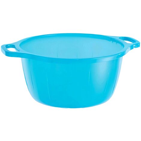 Bacinella bombata in plastica blu con due manici per uso casalingo -30 litri