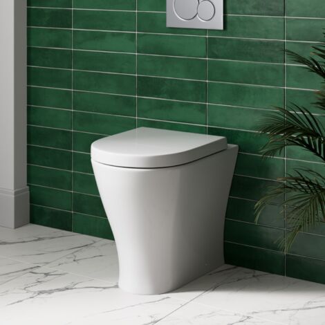 Back To Wall BTW Toilet WC Pan Soft Close Seat Concealed Cistern Flush Button