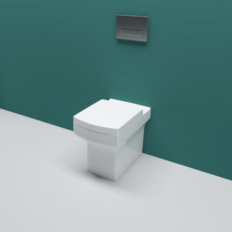 Back to Wall Square Modern Toilet Pan Soft Close Seat Space Saving White Ceramic