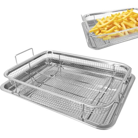 Backblech mit Abkühlgitter, Grillkorb, Edelstahl-Grillkorb mit Griff und Bodenschale, rechteckige Backform, Garkorb