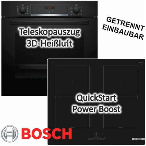 Backofenset Bosch Backofen Induktionskochfeld autark Teleskopauszug 3D-Heißluft
