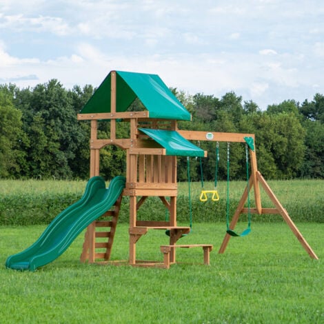 Backyard Discovery Belmont Cedar Wooden Climbing Frame with 3 x Swings and 1 x Slide