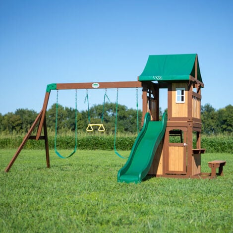 Backyard Discovery Lakewood Cedar Wooden Climbing Frame with 3 x Swings and 1 x Slide