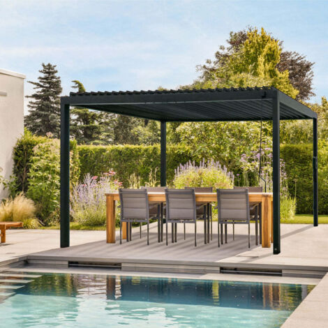 Backyard Discovery Sarasota Louvered Steel Outdoor Patio Pergola with Powerport 4.9m x 3m (16ft x 10ft)