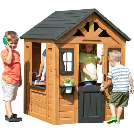 Backyard Discovery Sweetwater maison enfant en bois | Maison de jeux pour l'extérieur / jardin | Maisonnette / Cabane de jeu avec cuisine et accessoires - Marron