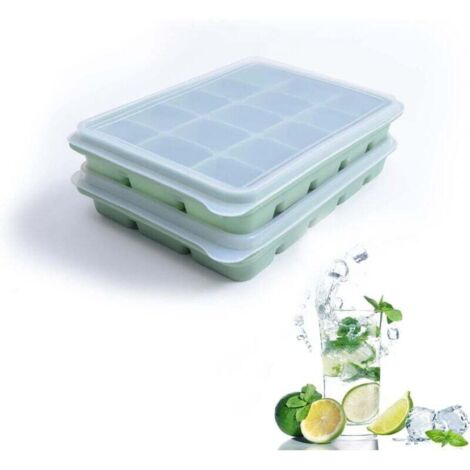 Bacs à glaçons par lot de 2 ou moules à glaçons en silicone souple par lot de 15, empilables, adaptés au whisky, aux aliments pour bébés, sans BPA (vert bambou).