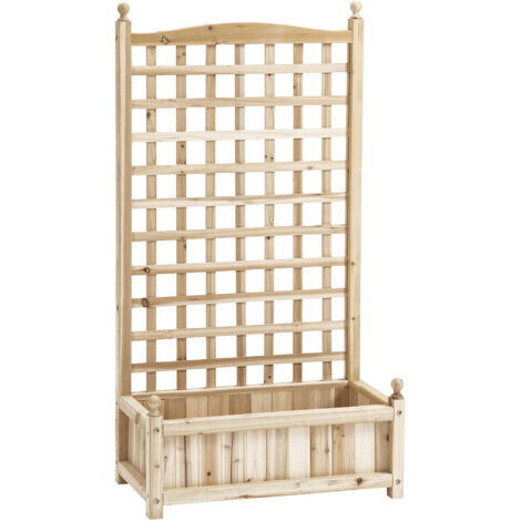 Bacs à plantes avec grille pour plantes grimpantes. Bois. Dimensions : 64 x 28 x 120 cm.
