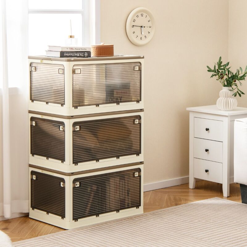 Maisonchic - Bacs de Rangement avec Couvercles Lot de 3 Boîtes de Rangement Empilables Roulettes et 5 Portes Conteneurs Pliables en Plastique Blanc