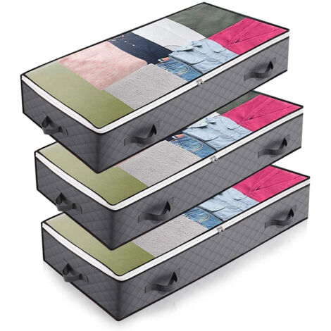 Bacs de Rangement sous le Lit, Lot de 3 de Rangement pour Couvertures de Grande Capacité avec Poignée Renforcée, rangement sous pliable pour Couettes, Draps, Vêtements, Chambre à coucher, Placard
