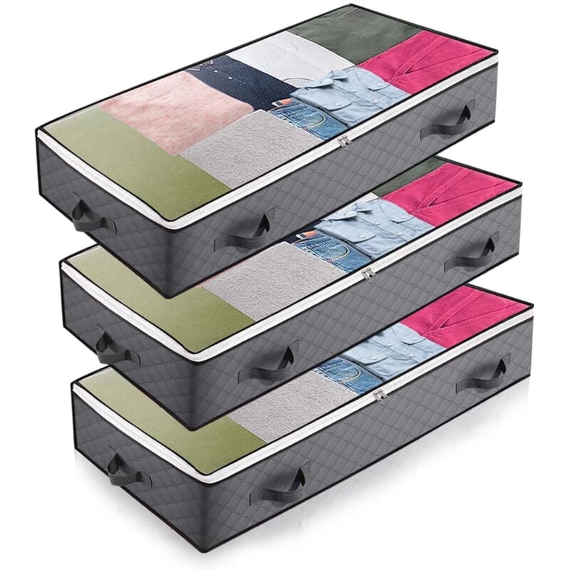Sinbinta - Bacs de Rangement sous le Lit, Lot de 3 de Rangement pour Couvertures de Grande Capacité avec Poignée Renforcée, rangement sous pliable