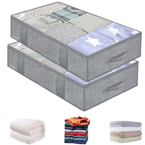 Bacs de Rangement Sous-lit - avec Couvercle Transparent Fenêtre - Conteneurs de Rangement Sous-lit Respirants,Pour Vêtements Draps Couvertures Couette Maison Chambre Placard Dortoir