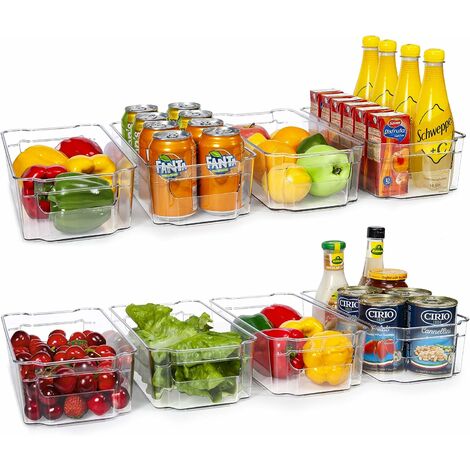 Bacs d'organisateur de réfrigérateur - Bacs en plastique transparent pour réfrigérateur, congélateur, armoire de cuisine, organisation de garde-manger, organisateur de réfrigérateur sans BPA
