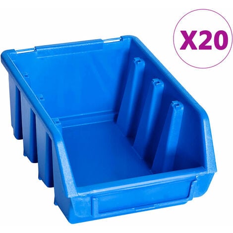 Boîte de rangement empilable Bins & Things avec couvercle, 2 compartiments  - bleu 