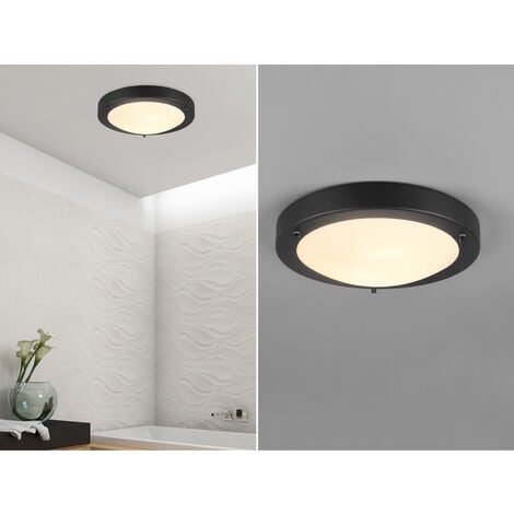 Bad Deckenleuchte CONDUS in Schwarz mit Glas Weiß Ø 31,5cm, IP44 - Badlampen