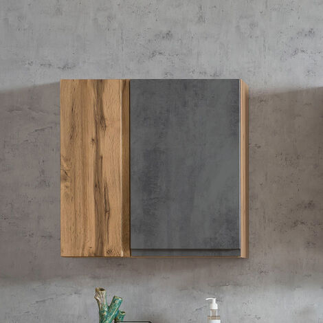 Bad Hängeschrank 2-türig in Wotan Eiche Nb. mit Beton Optik VASTO-03-CONCRETE, B/H/T ca. 65/64/20 cm