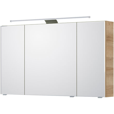Bad Spiegelschrank, 120cm, mit LED-Aufsatzleuchte in Riviera Eiche quer Nb. SOLINGEN-66, B/H/T ca. 120/70,3/17 cm