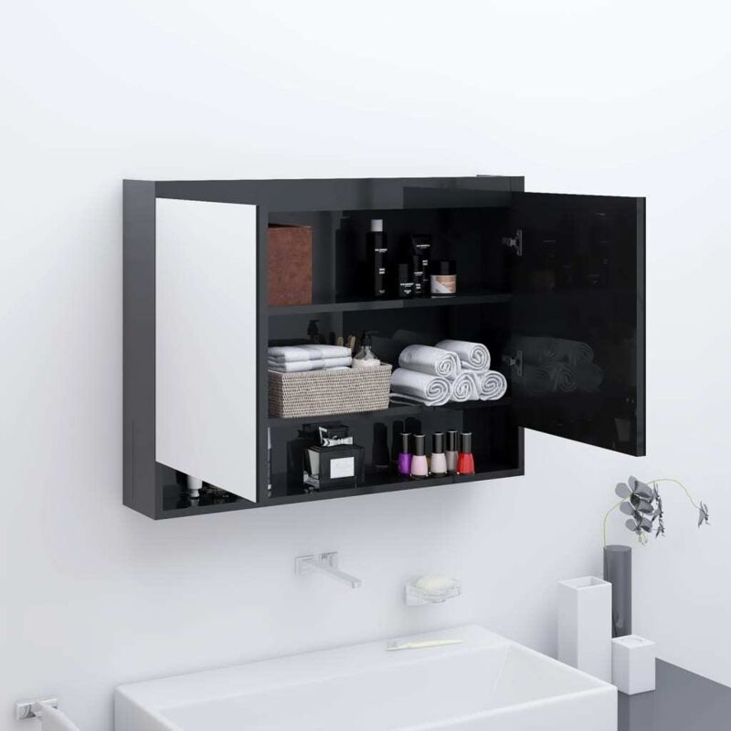 Spiegelschrank Fürs Bad 80x15x60 Cm Glänzend Schwarz Vidaxl