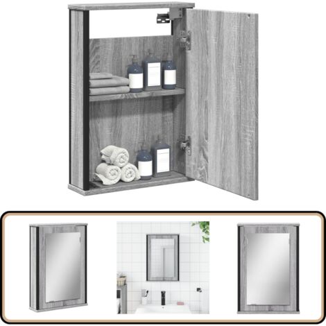 Bad-Spiegelschrank Grau Sonoma 42x12x60 cm Holzwerkstoff - Badezimmerspiegel - Spiegelschrank - Holzwerkstoff Möbel - Grau Sonoma - Wandmontage
