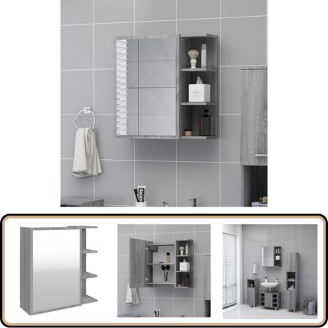 Bad-Spiegelschrank Grau Sonoma 62,5x20,5x64 cm Holzwerkstoff - Badezimmermöbel - Spiegelschrank - Holzwerkstoffschrank - Grau Sonoma - Handtuchhalter