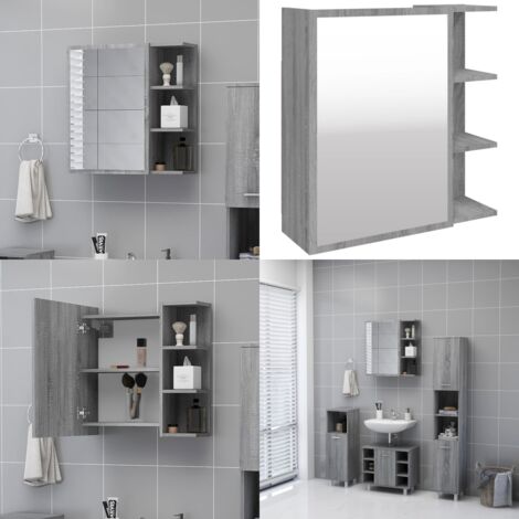 Bad-Spiegelschrank Grau Sonoma 62,5x20,5x64 cm Holzwerkstoff - Badezimmermöbel - Spiegelschrank - Holzwerkstoffschrank - Grau Sonoma - Handtuchhalter - Home & Living