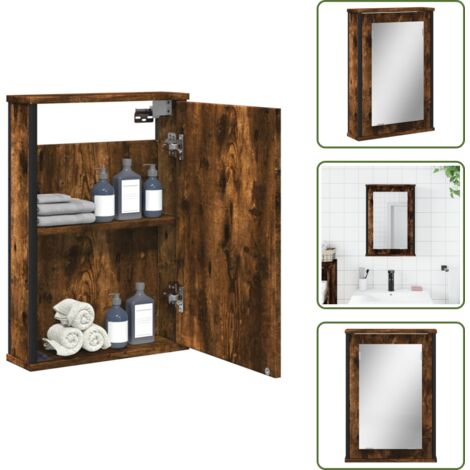 Bad-Spiegelschrank Räuchereiche 42x12x60 cm Holzwerkstoff - Badezimmerspiegel - Spiegelschrank - Badschränkchen - Holzwerkstoff Möbel - Wandhängender Spiegel