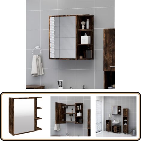 Bad-Spiegelschrank Räuchereiche 62,5x20,5x64 cm Holzwerkstoff - Holzschrank - Badezimmermöbel - Spiegelschrank - Wandmontage - Rauchfarbe