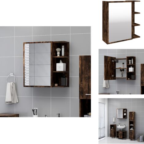 Bad-Spiegelschrank Räuchereiche 62,5x20,5x64 cm Holzwerkstoff - Holzschrank - Badezimmermöbel - Spiegelschrank - Wandmontage - Rauchfarbe
