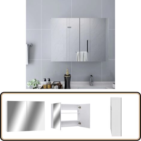 Bad-Spiegelschrank Weiß 80x15x60 cm MDF - Spiegelschrank - Badspiegel - Badezimmermöbel - Wandregal - Aufbewahrung
