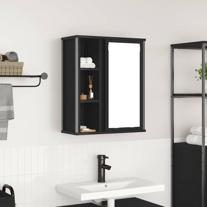 Bad-wandschrank Mit Spiegel Schwarz Eichen-optik 50x21x60 Cm - Vidaxl