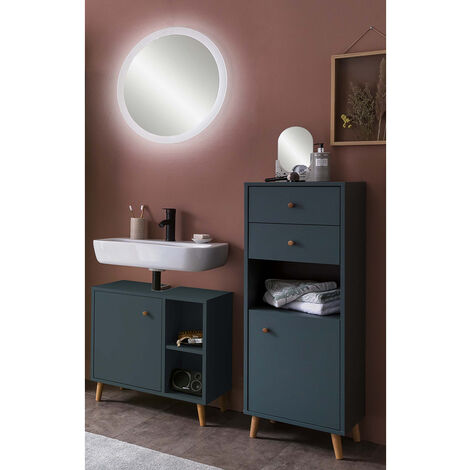 Bad Waschplatz BELFORT-80 inkl. LED Spiegel in blau B/H/T ca. 115,5/113,4/33,1 cm