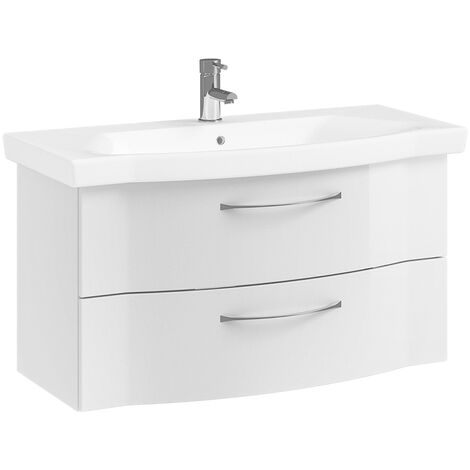 Bad Waschtisch mit Waschbecken, 97cm, in weiß Hochglanz SOLINGEN-66, B/H/T ca. 97/49/51,5 cm