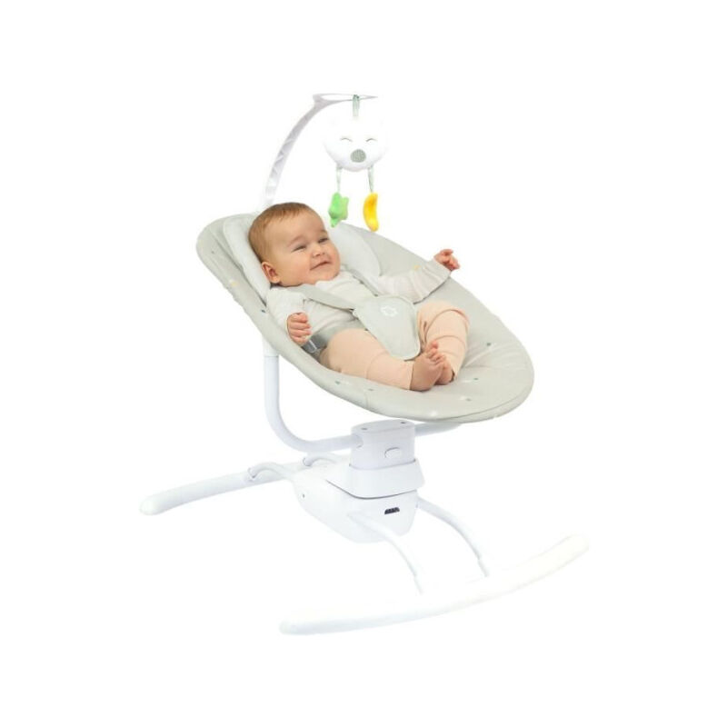 Badabulle - Balancelle Electrique Bébé Latérale - 3 Vitesses de Balancement - 8 Berçeuses - Arche de jeux, Lichen