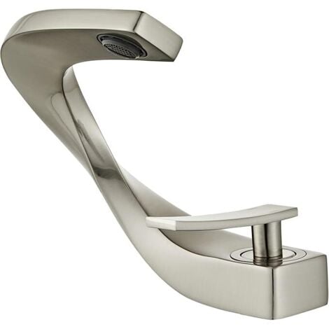 Badarmatur aus gebürstetem Nickel, Waschtischmischer im eleganten Design, Einloch-Wasserhahn, Messing