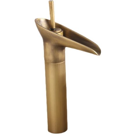 Badarmatur Bronze, Einhebel-Waschtischmischer, Hoher Badhahn mit Ventil, Kupfer, 31,5  12 cm