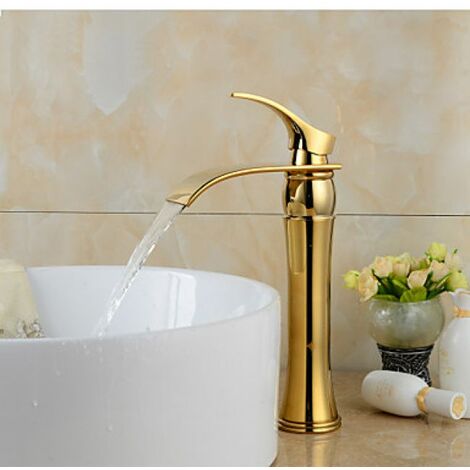 Badarmatur Farbe Gold, mit gebogenem Auslauf, Messing-Ausführung