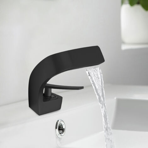 Badarmatur mit Wasserfall-Effekt, Waschtischmischer, modern, Badarmatur, Waschtischmischer, elegant für das Badezimmer, schwarz