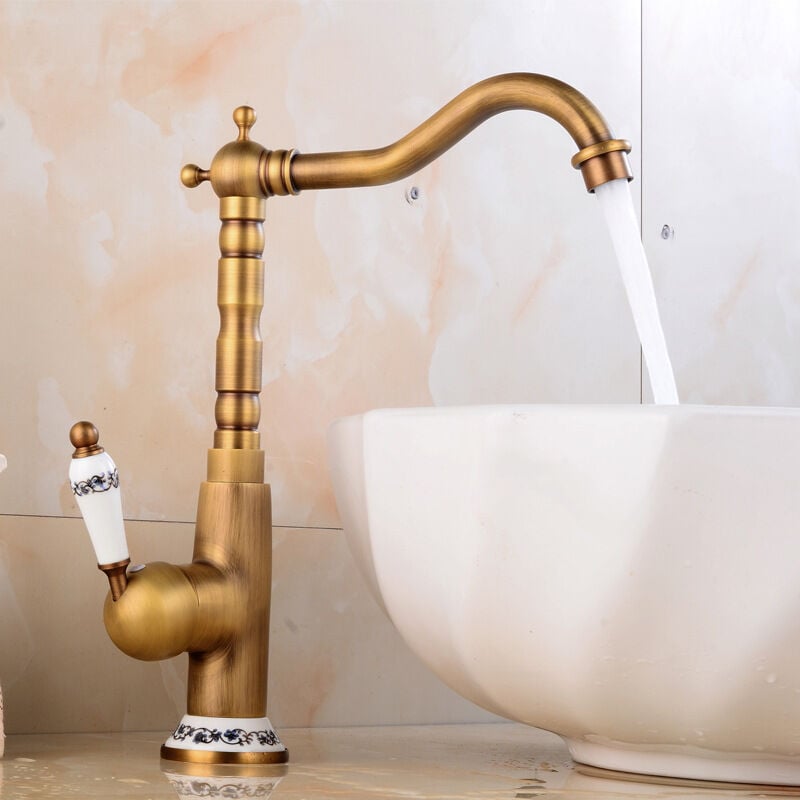 Bathroom faucet, retro brass sink faucet, modern kitchen sink faucet with durable copper body design and